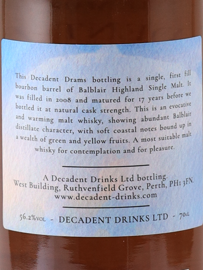 Decadent Drams Balblair 17 Years 2008 56.5%