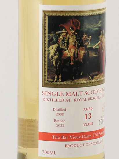Royal Brackla 13 Years 2008 for The Bar Vieux Carre1 7th Anniversary Bottle 53.1% (defective label)