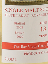 Load image into Gallery viewer, Royal Brackla 13 Years 2008 for The Bar Vieux Carre1 7th Anniversary Bottle 53.1% (defective label)