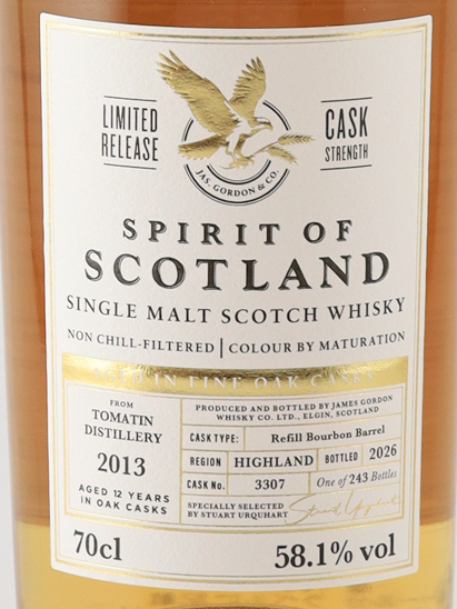 James Gordon Spirit of Scotland Tomatin 12 Year Old 2013 58.1% - image 2