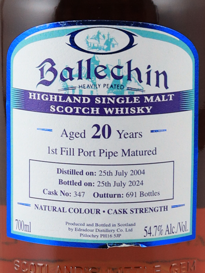 Ballechin 20 Year Old 2004 Port Pipe 54.7% (Label Defect) - image 3