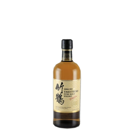 Nikka Taketsuru Pure Malt whisky bottle with cream label and black cap, front view
