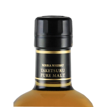 Load image into Gallery viewer, Taketsuru Pure Malt black bottle cap and neck with gold lettering and bands