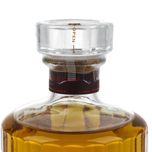 Load image into Gallery viewer, Close-up of Hibiki Blossom Harmony 2024 clear stopper and neck wrapping with gold OPEN arrow