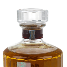Load image into Gallery viewer, Rear neck of Hibiki Blossom Harmony 2024 bottle showing clear stopper and blue security strip