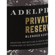 Load image into Gallery viewer, Adelphi Private Stock Reserve Peated 46% 700ml Blended Scotch Whisky - brand label detail