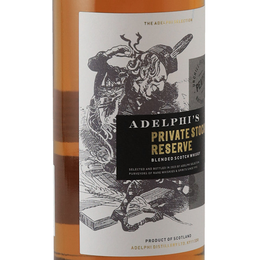 Adelphi Private Stock Reserve Peated 46% 700ml Blended Scotch Whisky - front label left angle