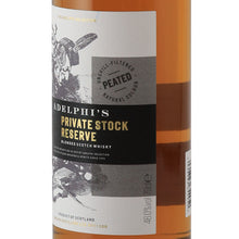 Load image into Gallery viewer, Adelphi Private Stock Reserve Peated 46% 700ml Blended Scotch Whisky - front label right angle