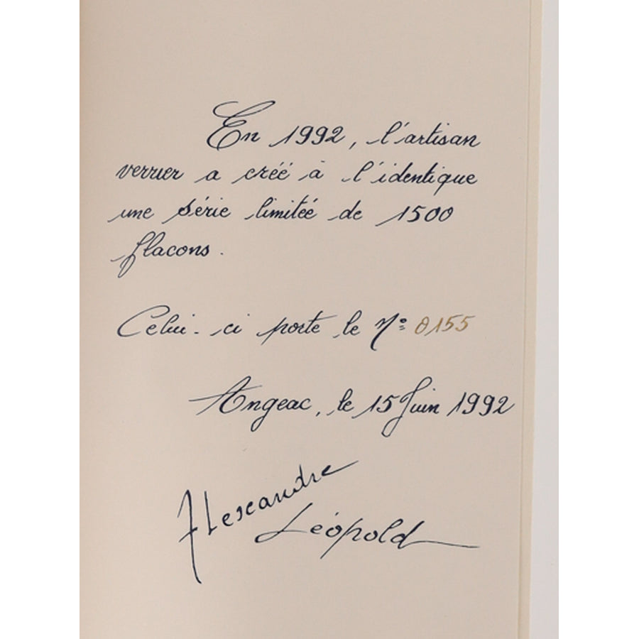 Alexandre Leopold 1965/1992 Cognac, handwritten certificate dated 15 June 1992