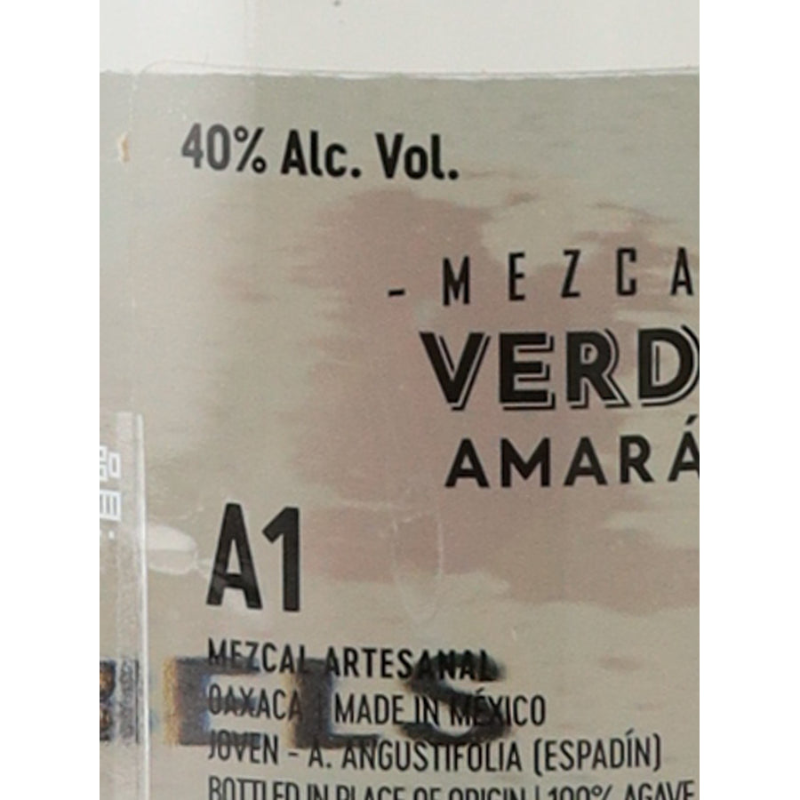 Amaras Verde Momento (10) Mezcal 700ml - 40% ABV and Oaxaca origin label detail
