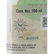 Load image into Gallery viewer, Amaras Verde Momento (3) mezcal, back label detail showing 700ml size and lot number