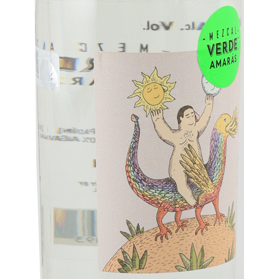 Amaras Verde Momento (3) mezcal, artwork label viewed from the left