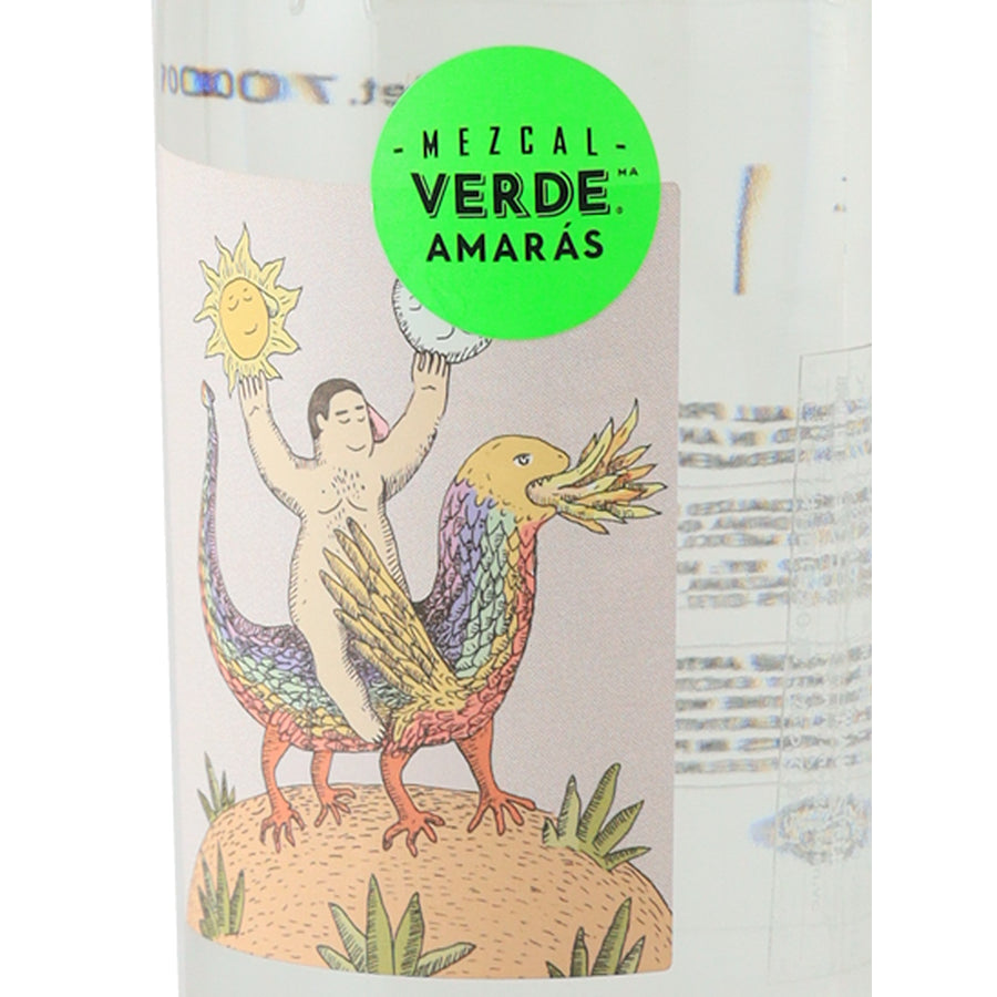 Amaras Verde Momento (3) mezcal, artwork label viewed from the right