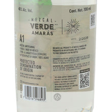 Load image into Gallery viewer, Amaras Verde Momento (3) mezcal, back label with Mexican origin and barcode