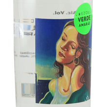 Load image into Gallery viewer, Amaras Verde Momento (4) mezcal, portrait artwork label viewed from the left