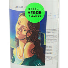 Load image into Gallery viewer, Amaras Verde Momento (4) mezcal, portrait artwork label viewed from the right