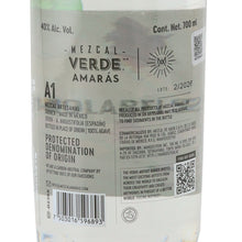 Load image into Gallery viewer, Amaras Verde Momento (7) mezcal, back label with Mexican origin and barcode
