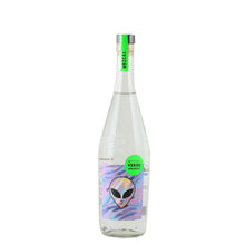 Load image into Gallery viewer, Amaras Verde Momento (7) mezcal, bottle front view with alien artwork label