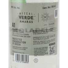 Load image into Gallery viewer, Amaras Verde Momento mezcal, rear label with producer and importer information
