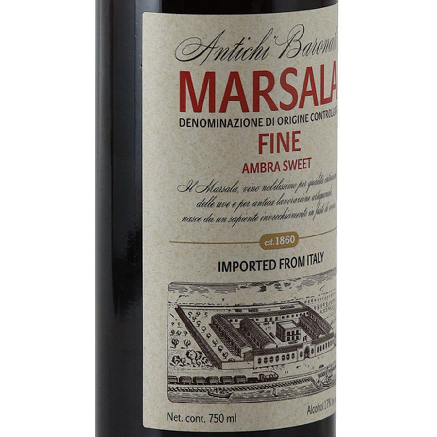 Antichi Baronati Marsala Fine Dolce Italian Fortified Wine - front label left angle