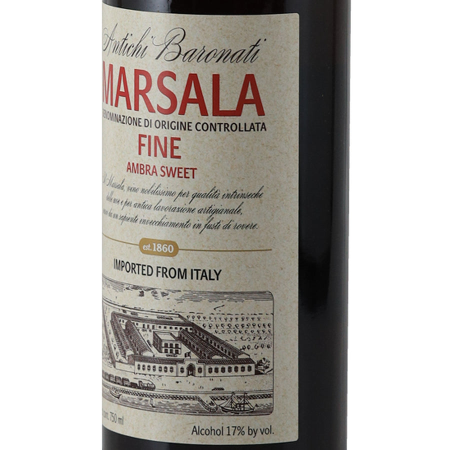 Antichi Baronati Marsala Fine Dolce Italian Fortified Wine - front label right angle