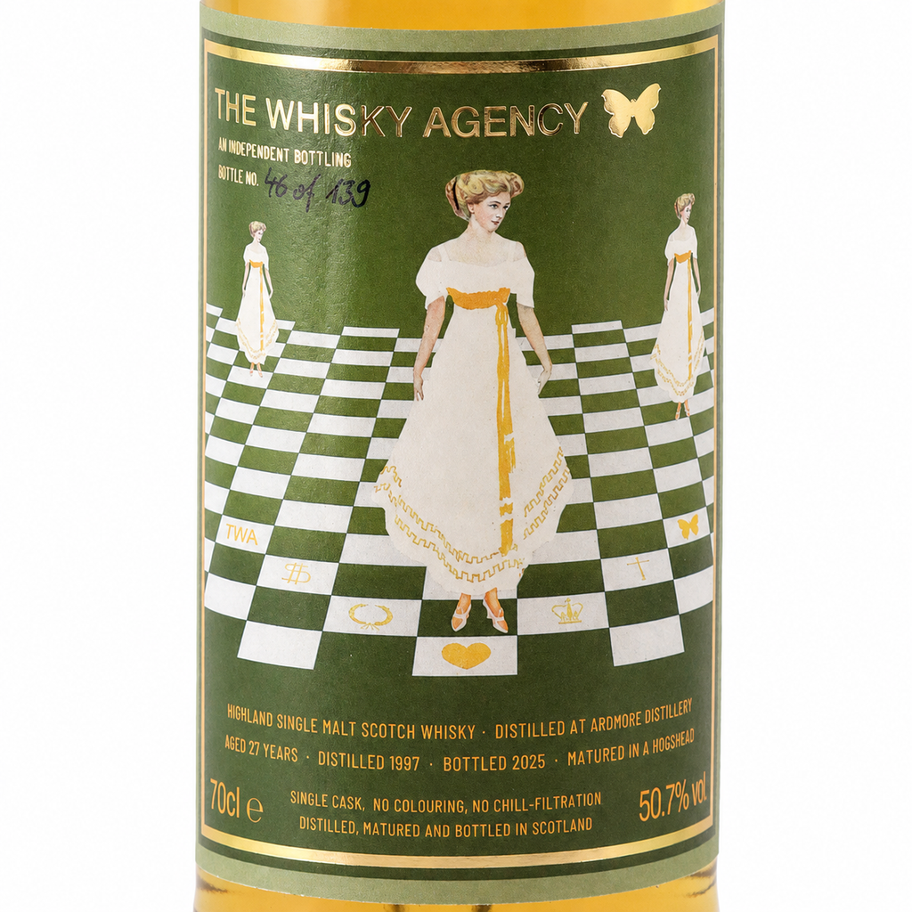 Front label of The Whisky Agency Ardmore 1997 27 Year Old, bottled in 2025 at 50.7% ABV
