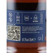 Load image into Gallery viewer, Ardnamurchan Single Malt Sherry Cask for Three Rivers 58.2% - back label and qr code