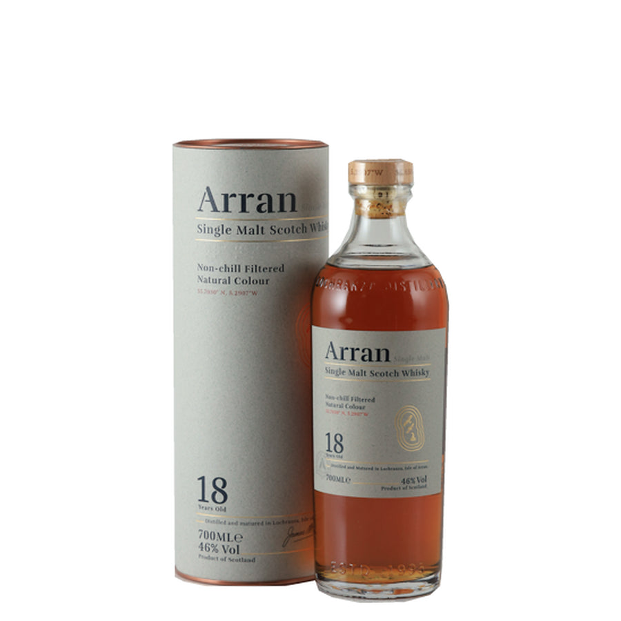 Arran 18 Year Old single malt Scotch whisky, bottle with cylindrical presentation tube