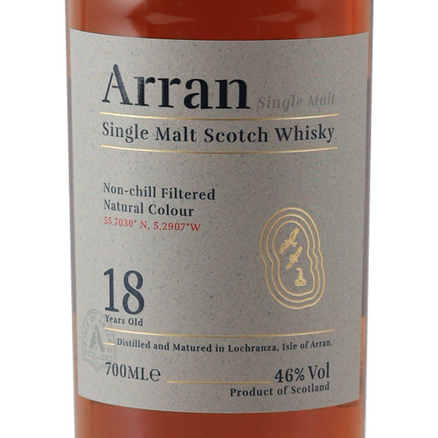 Arran 18 Year Old single malt Scotch whisky, 18 year front label