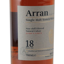 Load image into Gallery viewer, Arran 18 Year Old single malt Scotch whisky, left angle of the front label