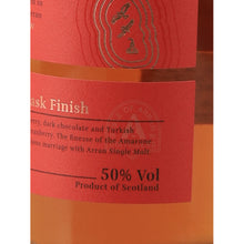 Load image into Gallery viewer, Arran Amarone Cask Finish 700ml single malt whisky, label detail showing 50% ABV