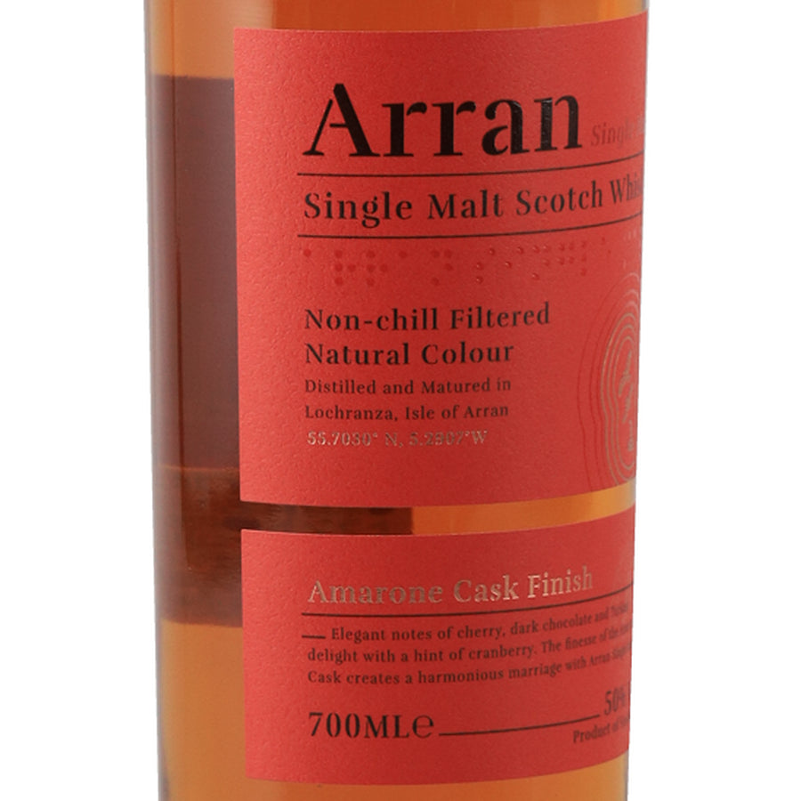 Arran Amarone Cask Finish 700ml single malt whisky, left side of front label