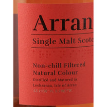 Load image into Gallery viewer, Arran Amarone Cask Finish 700ml single malt whisky, label showing non-chill filtered and natural colour