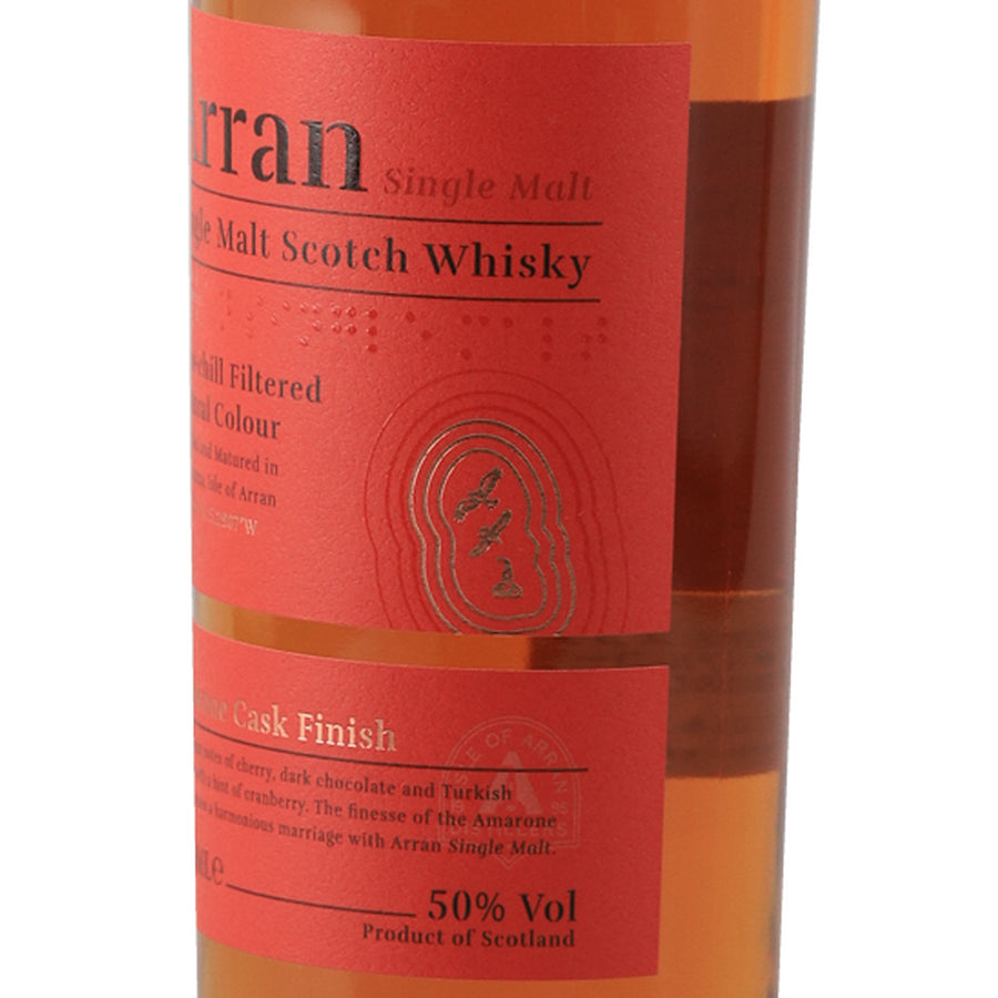 Arran Amarone Cask Finish 700ml single malt whisky, right side of front label