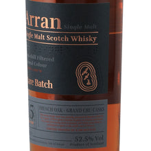 Load image into Gallery viewer, Arran Rare Batch 15 Year Old French Oak Grand Cru 52.5% 700ml - front label right angle