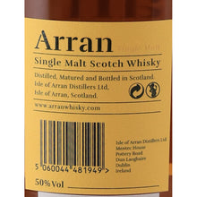 Load image into Gallery viewer, Arran Sauternes Cask Finish single malt whisky back label with barcode and product information