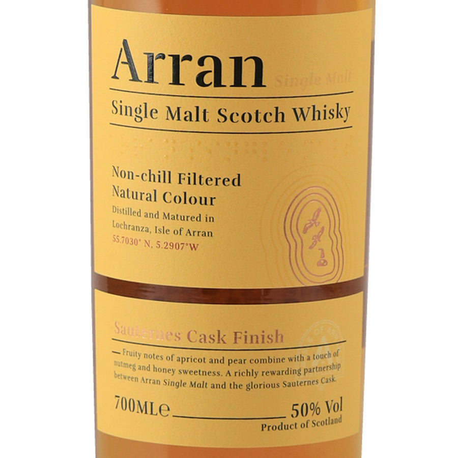 Arran Sauternes Cask Finish single malt whisky yellow front label