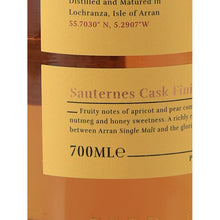 Load image into Gallery viewer, Arran Sauternes Cask Finish single malt whisky Sauternes Cask Finish label with 700ml marking