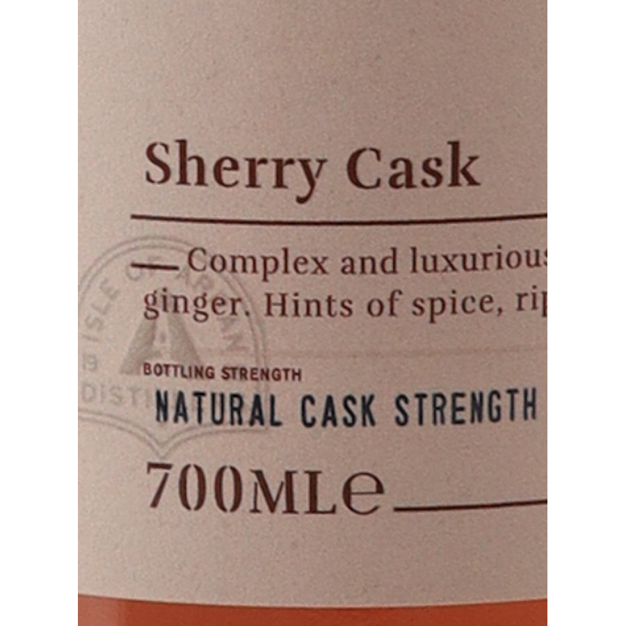 Arran Sherry Cask 700ml single malt whisky, label detail showing natural cask strength and 700ml size