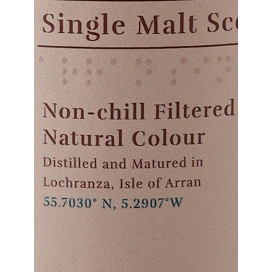Arran Sherry Cask 700ml single malt whisky, label detail showing non-chill filtered and natural colour