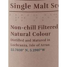 Load image into Gallery viewer, Arran Sherry Cask 700ml single malt whisky, label detail showing non-chill filtered and natural colour