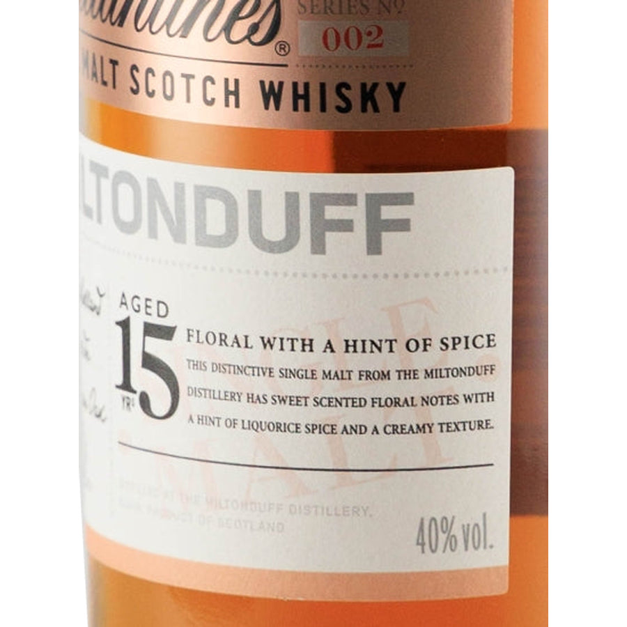 Ballantine's Miltonduff 15 Year Old single malt whisky, tasting notes and 40% ABV label detail