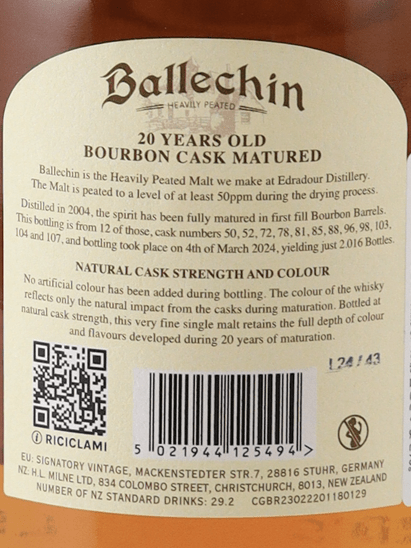 Ballechin 20 Year Old 2004 OGD Bourbon Cask - Bottle Of Japan