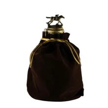 Load image into Gallery viewer, Blanton's Takara Red Japan Edition bottle in a dark drawstring bag with gold cord and horse-and-jockey stopper