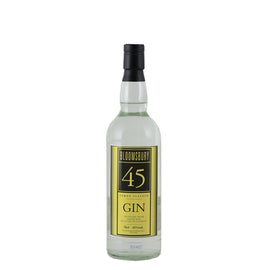 Bloomsbury Lemon Flavour Gin clear bottle, front view with yellow and black label