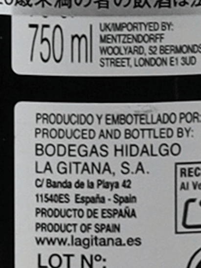 Bodegas Hidalgo La Gitana Pedro Ximénez Triana - Bottle Of Japan