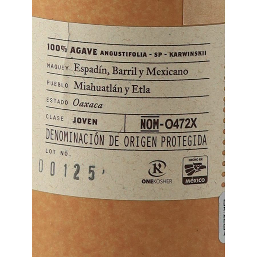 Bozal Ensamble artisanal mezcal Espadin Mexicano Barril - agave and origin label