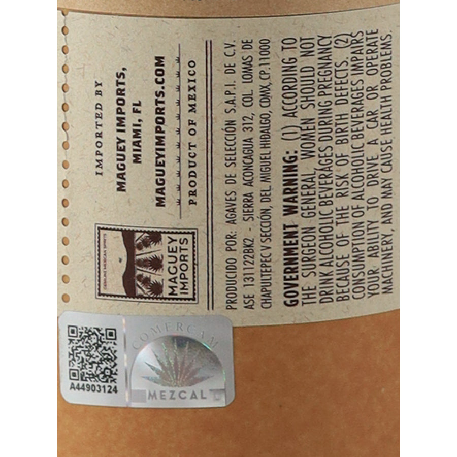 Bozal Ensamble artisanal mezcal Espadin Mexicano Barril - importer and authentication label