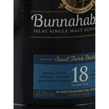 Load image into Gallery viewer, Bunnahabhain 18 Year Old 700ml Islay Single Malt Scotch Whisky - abv and age label