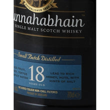 Load image into Gallery viewer, Bunnahabhain 18 Year Old 700ml Islay Single Malt Scotch Whisky - age and volume label